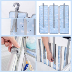 Orzbow hanging organizer with hooks on crib rail demonstrates easy reach and order.