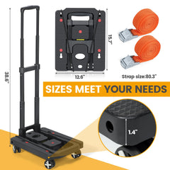Orzbow luggage cart with bungee straps secures items during travel.