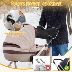 Orzbow waterproof pongee fabric shields hands during a rainy stroller ride.