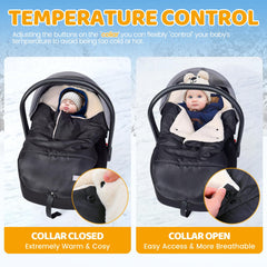 Orzbow winter carseat cover side view highlights wind protection and quick installation.