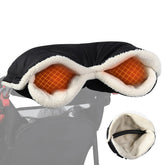 Orzbow Winter Stroller Gloves attached to a stroller handle showing secure fit and warmth.