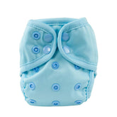 Osocozy newborn diaper cover shows adjustable snap for a secure fit.