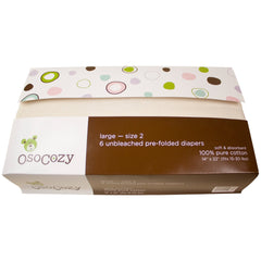 OsoCozy unbleached prefold size-2 six-pack, pre-wash prep ready.