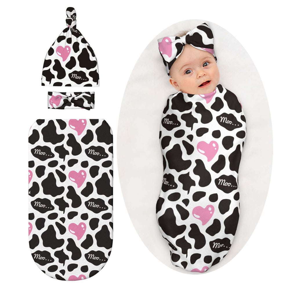 Osvbs cow print pink heart swaddle blanket shows soft fabric for newborns.