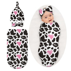 Osvbs cow print pink heart swaddle blanket shows soft fabric for newborns.