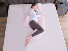 Oternal pregnancy pillow side view highlights stay-put stretch panels