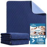 OUTCREATOR washable bed pad in dark blue protects mattresses from leaks and accidents.