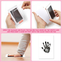Outus handprint application using inkless pad for simple keepsakes.