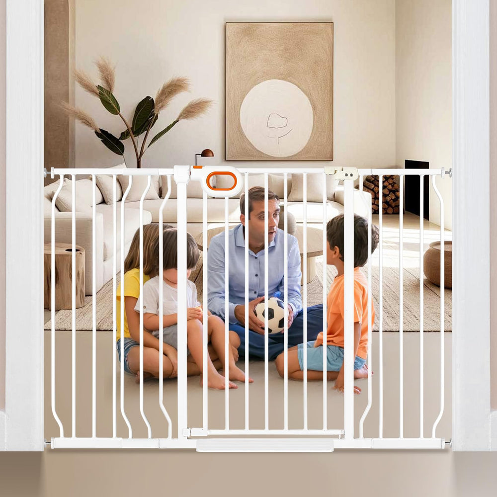 owlie 37.4-inch gate on a staircase, tall and secure for curious kids.