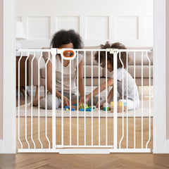 Owlie extra tall wide baby gate mounted on stairs showing safe passage and visibility
