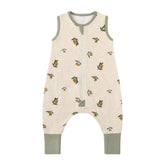 Owlivia 1.0 Tog organic cotton sleeping bag with feet in Olive Branch for year-round warmth.