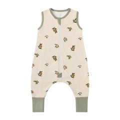 Owlivia 1.0 Tog organic cotton sleeping bag with feet in Olive Branch for year-round warmth.