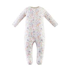 Owlivia fruit-print baby pajamas with zip front for quick night changes.