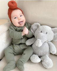 Owlivia zip-front grey long-sleeve baby pajamas for easy changes