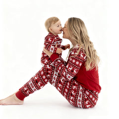 Playful Christmas deer design on Owlivia baby pajamas.