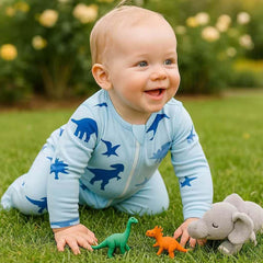 Owlivia zip-front Sleep 'N Play highlights easy nighttime diaper changes.