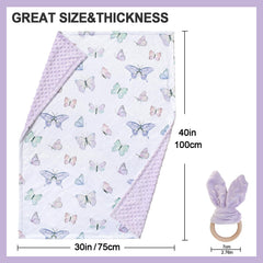 Owlowla Butterfly minky blanket used as a stroller blanket during outings