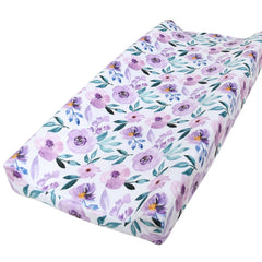 Owlowla soft minky changing pad cover in purple floral for gentle infant comfort.
