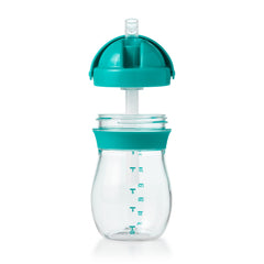 OXO Tot Transitions Teal hinged cap provides a secure, leak-resistant seal.