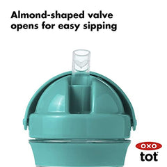 OXO Tot Transitions Teal leak-proof cap keeps spills contained during meals.