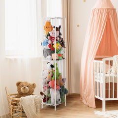 OYEAL stuffed animal storage holder front view shows sturdy metal frame in a clean white finish