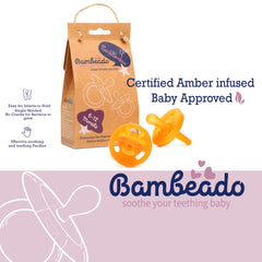 PaciBamber natural rubber teether giraffe design provides comforting teething relief.