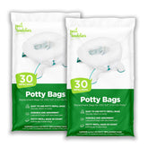 Pail Buddies absorbent potty bags show leak-proof mess containment.