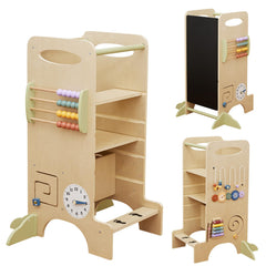 Paisure toddler tower front view highlights compact, safe kitchen helper