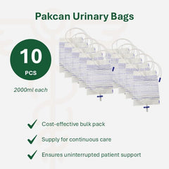 PakCan bag showing anti-reflux valve for controlled one-way urine flow.