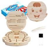 PAMBO Baby Tooth Fairy Box in natural wood finish, lasting keepsake.