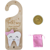PAMBO Tooth Fairy Door Hanger in pink wood, ideal for bedtime routines and decor.
