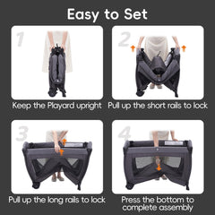 Pamo Babe detachable bassinet offers newborn lounging within the playpen.