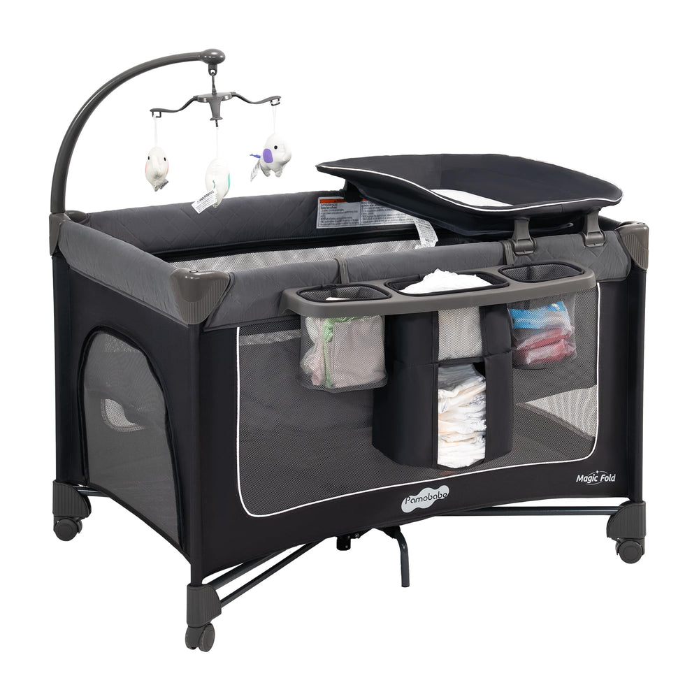 Pamo Babe Magic Fold Playard opened for quick setup and use.