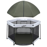 Pamo Babe playpen canopy UV protection shields baby during outdoor play
