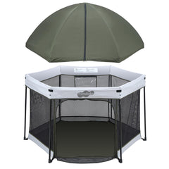 Pamo Babe playpen canopy UV protection shields baby during outdoor play