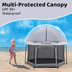 Pamo Babe indoor-outdoor play yard with breathable mesh walls.