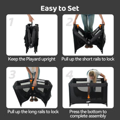 Pamo Babe portable crib folded compact for travel and storage.