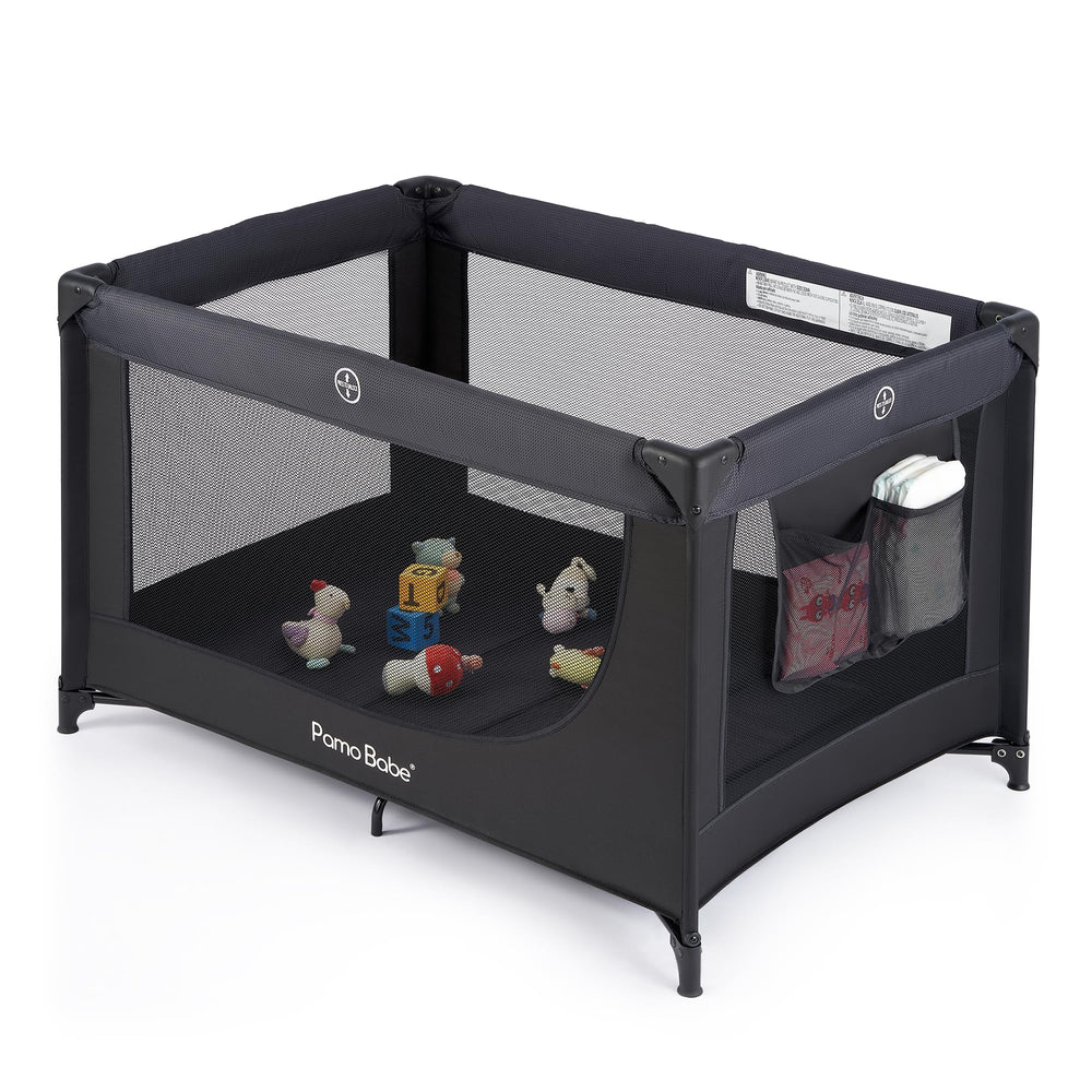 Pamo Babe portable crib playpen assembled for safe sleep and playtime.