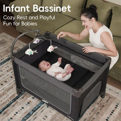 Pamo Babe playard wheels enable smooth, quiet movement around the home.