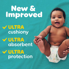 Pampers Baby-Dry Dry-Weave liner keeps skin dry.