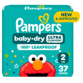 Pampers Baby-Dry Size 2 with leak-guard for overnight protection.