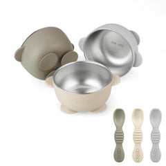 PandaEar 3-pack stainless steel suction bowls with secure grip for mess-free meals.