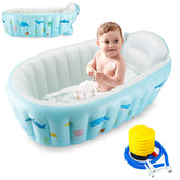 PandaEar inflatable bathtub in whale blue design for safe, comfortable baths.