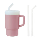 PandaEar Kids Tumbler in blue pink colorway with silicone body for easy grip.