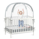 PandaEar Pop Up Crib Tent ready for setup, showcasing simple placement and secure fit.