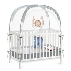 PandaEar Pop Up Crib Tent ready for setup, showcasing simple placement and secure fit.