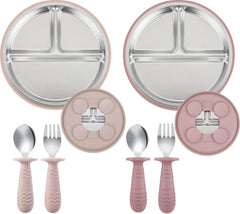 PandaEar stainless steel baby plates provide durable, safe self-feeding for toddlers