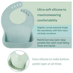 PandaEar adjustable-closure bib shown on a growing baby for a snug fit.