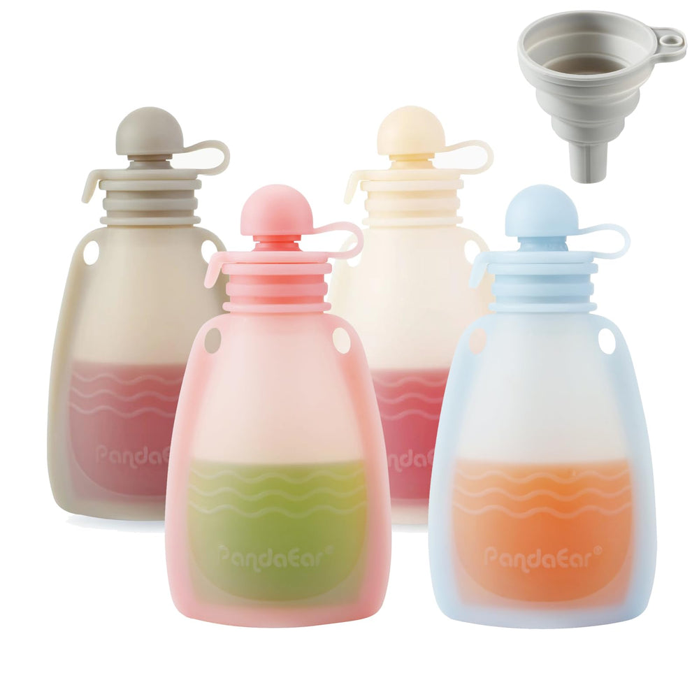 PandaEar baby food pouch front view shows 5 oz capacity for on-the-go meals.