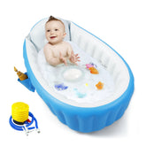 PandaEar Baby Inflatable Bathtub front view in blue, quick setup for bath time.